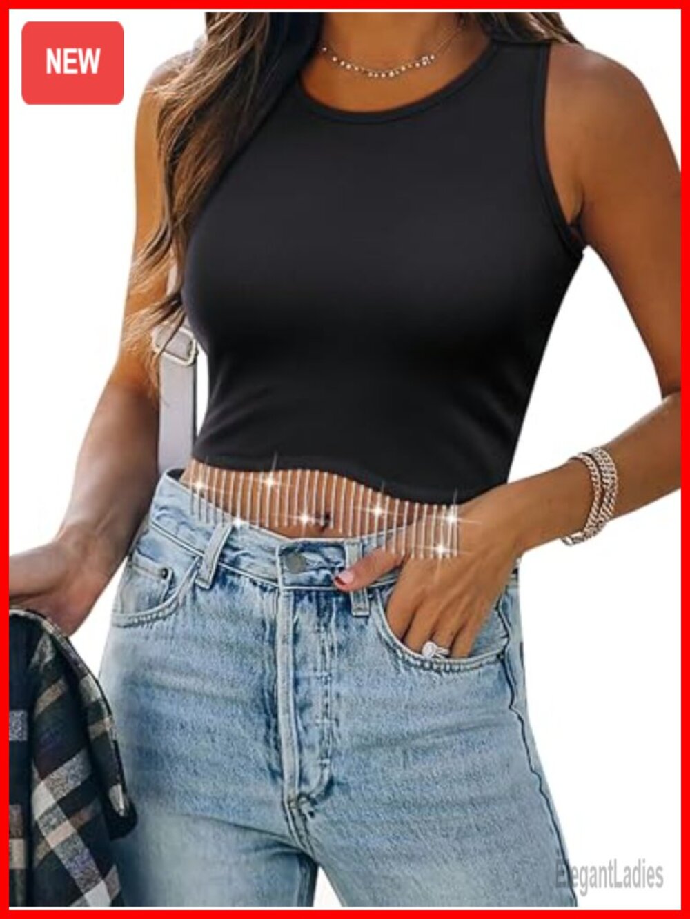 Women's Sparkly Sequin Fringe Cowgirl Tassel Crop Tank Top